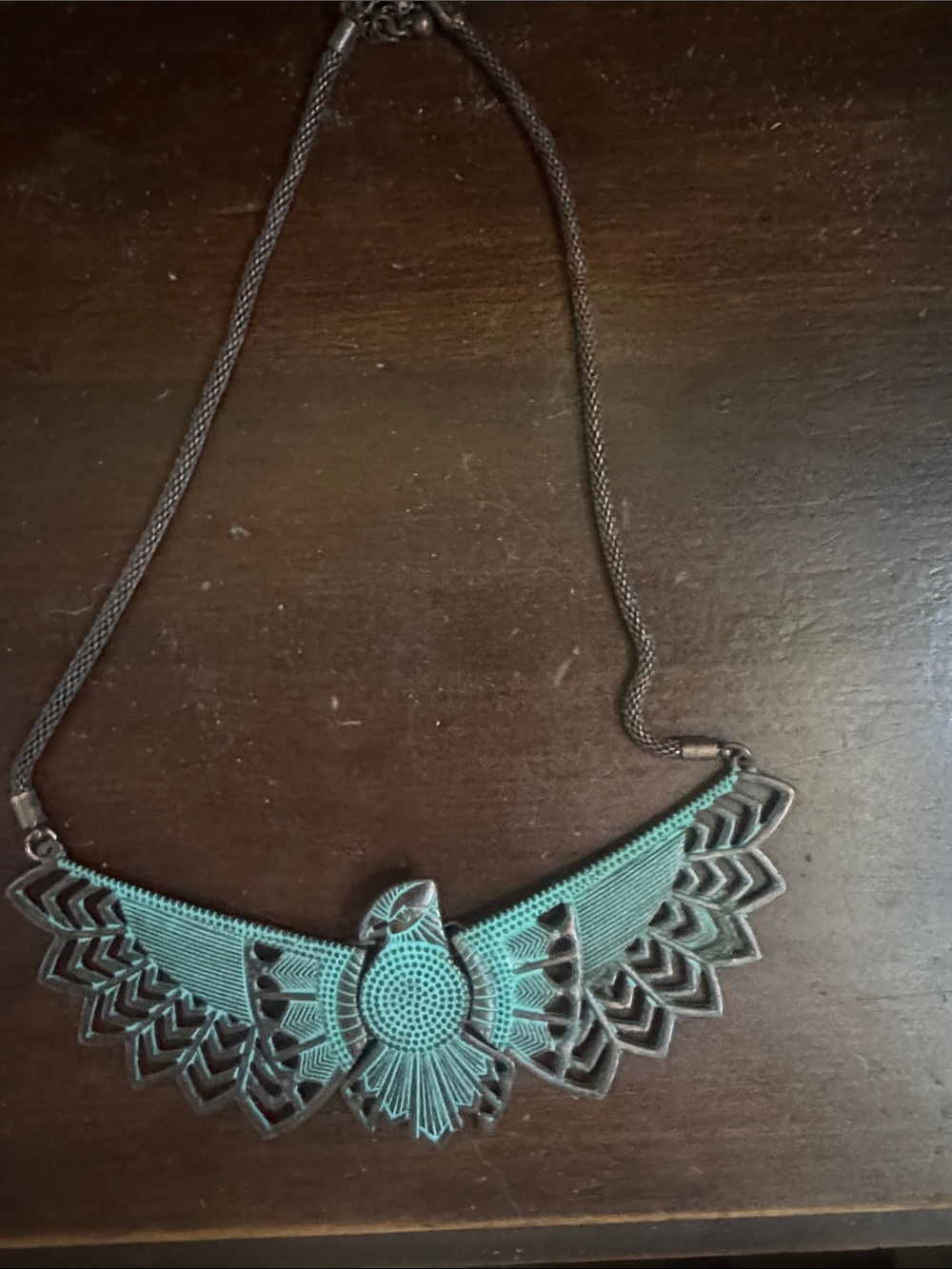 Turquoise Patina Filigree Bib Necklace - Women Jewelry